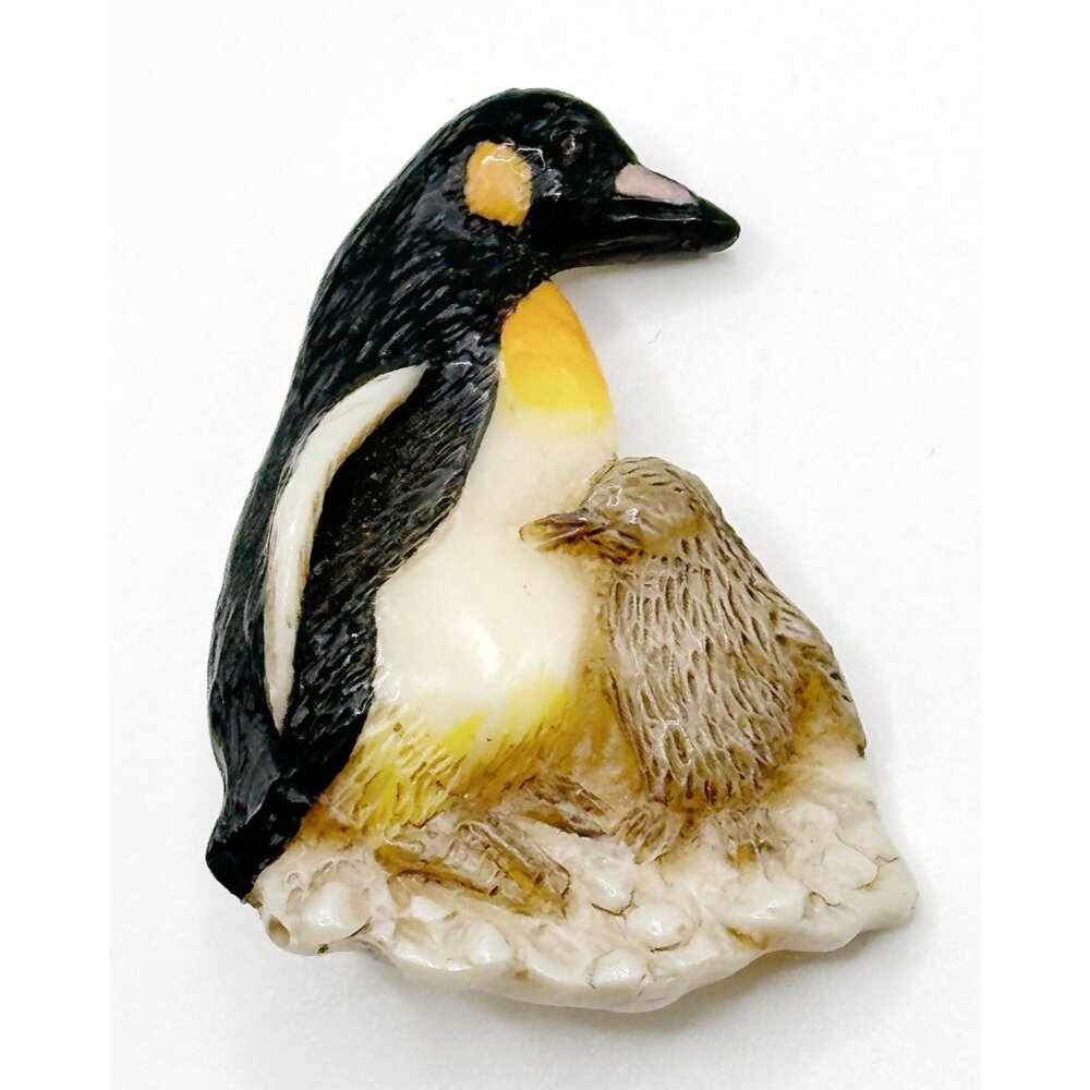 VTG Ralph Massey Signed Penquin & Baby Brooch/‎ Pin Handmade & Painted